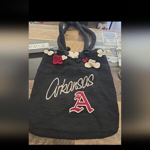 Black Arkansas Tote Bag with Floral Accents
